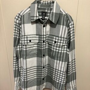 H&M Regular-fit Flannel Overshirt White/Green plaid (M)